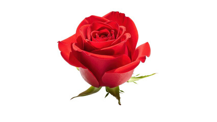 Naklejka premium Single Red Rose Bud with Green Leaves isolated PNG with Transparent Background