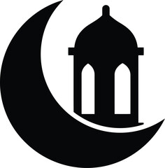Minimalist crescent moon and mosque lantern icon Vector © alien AZ