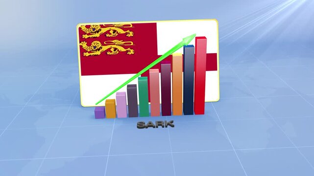Sark Economic Growth Showing 3D Bar Graph with Flag and Rising Green Arrow Developing Country Concept