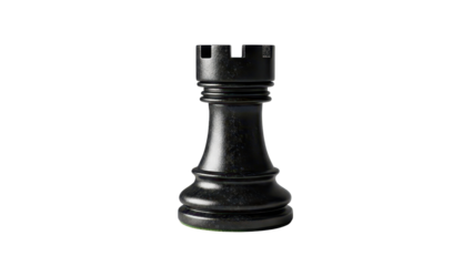 Single Black Wooden Chess Rook Piece Product Shot isolated PNG with Transparent Background
