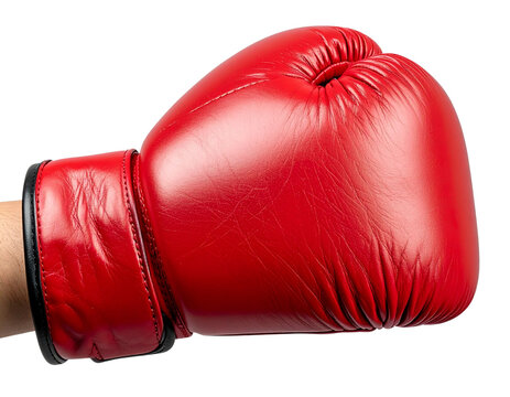 Roter Boxhandschuh an ausgestreckter Hand, isoliert