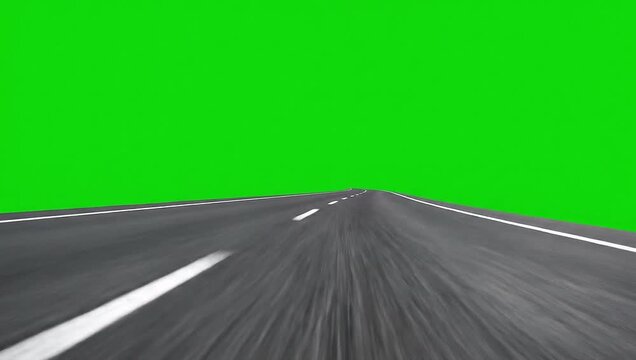Fast Motion Asphalt Road POV with Green Screen Background for Car Composite