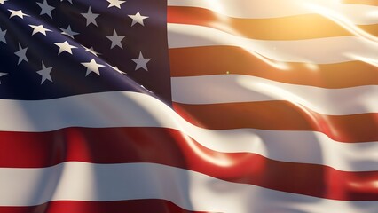 American flag waving in the sunlight with beautiful folds and creases