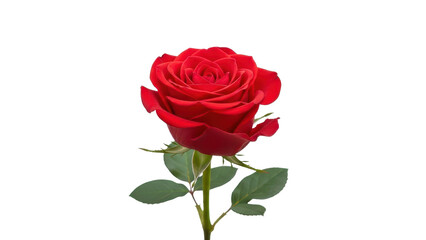 Naklejka premium Single Red Rose Flower with Green Stem and Leaves isolated PNG with Transparent Background