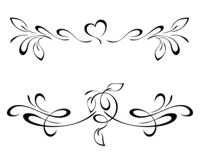 Two decorative symmetrical ornaments with stylized leaves and an ornate pattern; graphic design