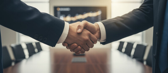 Business handshake closeup partnership agreement deal success meeting office trust professional moment sealing cooperation in boardroom