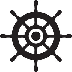 Fototapeta premium Simple black and white ship steering wheel icon isolated on white background nautical marine