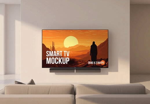 Smart TV Screen Mockup In Modern Living Room