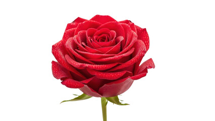 Naklejka premium Vibrant red rose flower on white background, blooming crimson rosebud with green stem, elegant floral element for wedding and romantic design