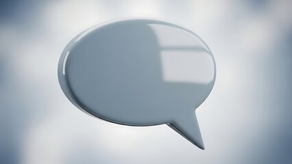 Shiny light blue 3D speech bubble icon on a blurred bokeh background, digital communication symbol