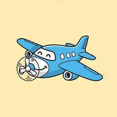 Naklejka premium Smiling cartoon airplane in flight.