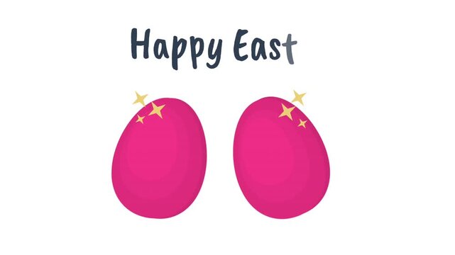Easter Eggs Knocking Animation. Two Red Easter Eggs with Sparks. Text Happy Easter