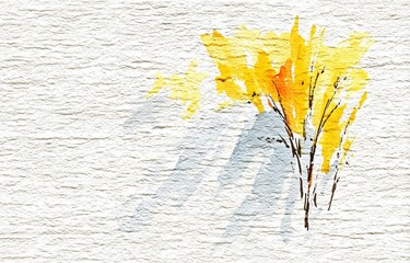 水彩で描かれた抽象的な植物アートの紙テクスチャ背景素材