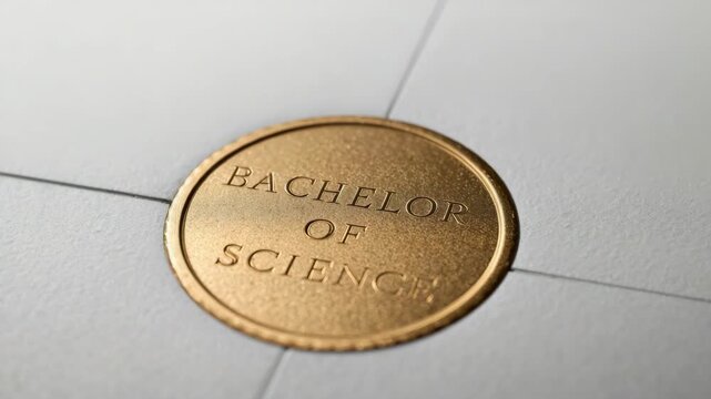 Embossed gold Bachelor of Science diploma seal textured paper conveying prestigious academic degree