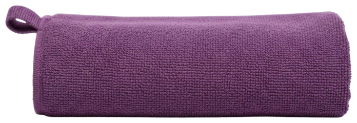 Rolled purple soft microfiber towel isolated on a transparent background