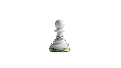 White Ceramic Chess Pawn with Green Vine Product Shot isolated PNG with Transparent Background