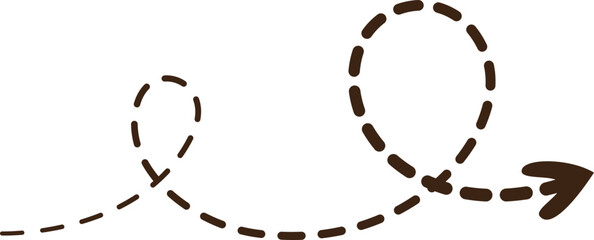 Curved Arrow pointing to the right, showing direction. The dashed line suggests movement.