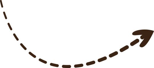 A simple illustration of a dotted line curving into an arrow, pointing direction
