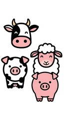 Obraz premium Cute cartoon farm animals standing together.