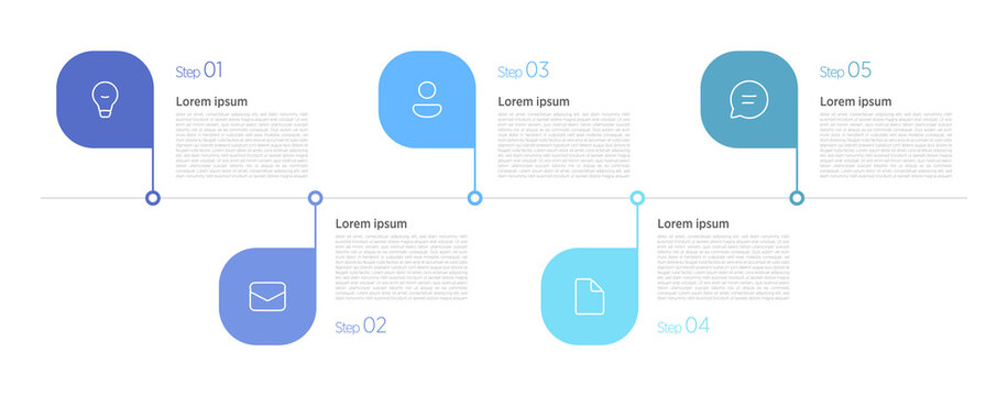 5-step timeline infographics visualize sequential processes using horizontal or vertical layouts with numbered nodes, arrows, and icons for clarity.
