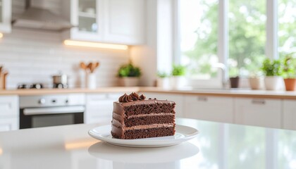 Cake Slice on Kitchen Table in Modern Home Interior