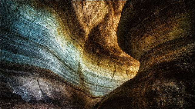 Glowing sedimentary rock layers pulsing with ancient energy, revealing Earth's geological history.
