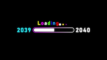 Neon loading bar with years 2039 and 2040 on black background progress bar progress