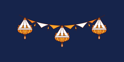 Hand drawing hanging islamic lantern cartoon illustrations, ramadan theme © freaky