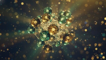 Abstract molecular structure of interconnected glowing spheres in space