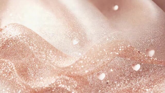 Sparkling rose gold glitter fabric heart bokeh sparkle shimmering flowing texture romantic