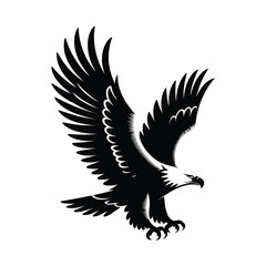 Fototapeta premium Eagle Silhouette Vector Illustration Black Design Flying Graphic Art Drawing Wildlife Nature Concept Isolated on White Background Bird of Prey
