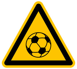Señal de advertencia de zona de fútbol balón de fútbol clásico icono de precaución para áreas deportivas y recreativas símbolo de peligro triangular amarillo y negro estilo vector © sh99