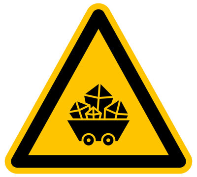 Se&ntilde;al de advertencia de tierras raras miner&iacute;a de elementos cr&iacute;ticos y recursos naturales industriales s&iacute;mbolo de precauci&oacute;n triangular en color amarillo y negro dise&ntilde;o gr&aacute;fico vector