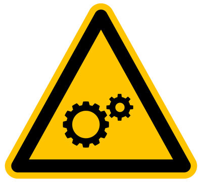 Se&ntilde;al de advertencia de engranajes y maquinaria industrial mantenimiento t&eacute;cnico y equipo mec&aacute;nico s&iacute;mbolo de precauci&oacute;n peligro de atrapamiento dise&ntilde;o profesional en estilo vector