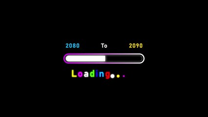 Futuristic loading bar from 2080 to 2090 with vibrant, glowing " Loading" text progress bar progress indicator