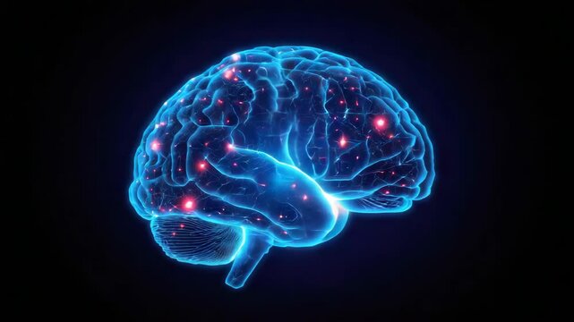 Glowing human cerebrum neural anatomy with cortex neuron network and bright synapse lights