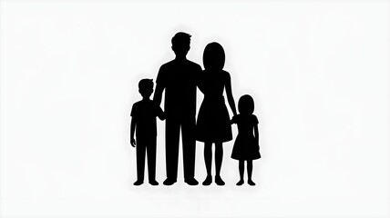 Family Silhouette Standing Together Isolated on White