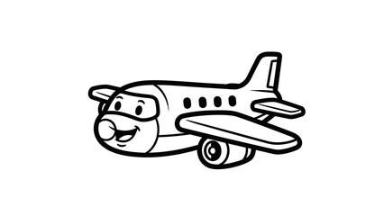 Smiling cartoon airplane in flight.