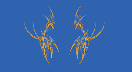 hand drawn symmetrical neo tribal grunge illustrations blue and yellow color