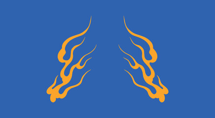 hand drawn symmetrical japanese traditional flame illustrations yellow and blue y2k style