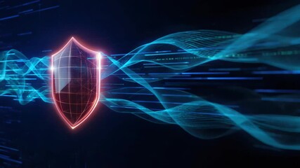 Cyber shield data protection for network security guarding flowing cyber data streams with neon grid - Powered by Adobe