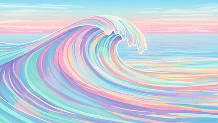 Fototapeta premium Pastel ocean wave illustration showcasing vibrant colors and fluid motion in a serene seascape
