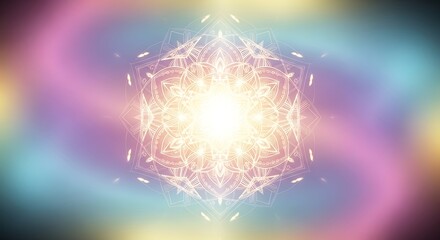 Vibrant Abstract Light Mandala with Colorful Swirls and Geometric Patterns.