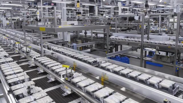 Automated factory packaging and conveyor automation for medical production line with masks