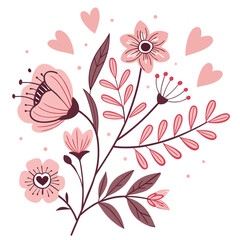 Cute Valentine Floral Illustration in Soft Pink Tones