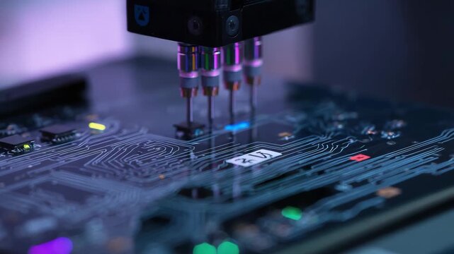 Precision soldering needles PCB circuit board assembling microchip with probes testing electronics