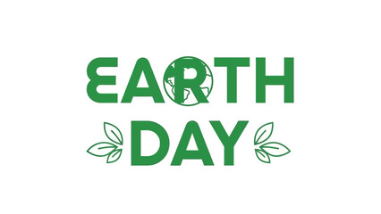 Fototapeta premium Green Earth Day text with leaves and a globe illustration.