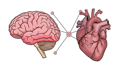 Illustration of human brain and heart connection.
