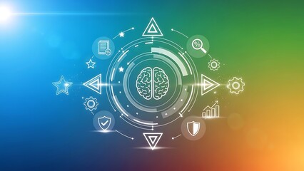 Artificial Intelligence Brain Circuitry with Icons and Symbols.