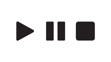 Media Controls Icons in Minimalist Design with Black Color on White Background for User Interface